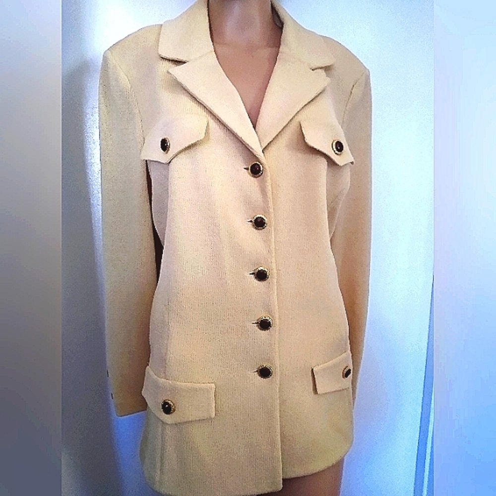ST JOHN SIZE 12 SANTANA KNIT CREAM, MARBLED COPPER BUTTONS JACKET - Picture 2 of 8